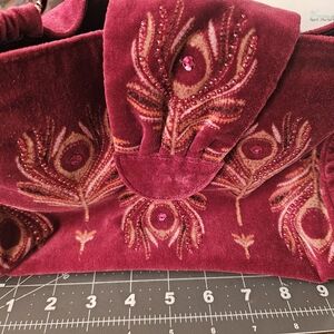 Velvet Bag with Embroidered Peacock Design